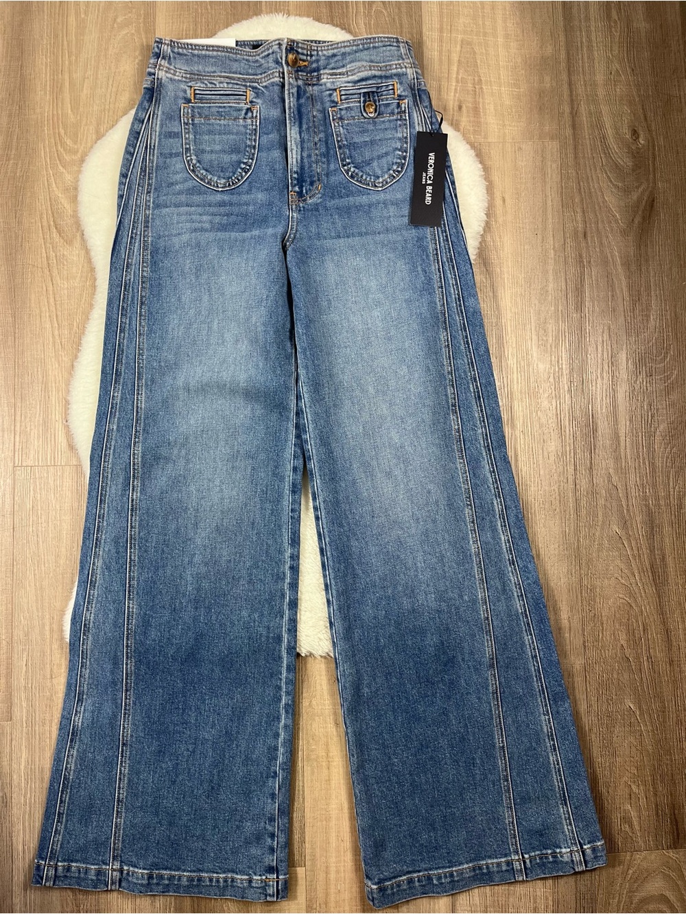 Veronica Beard Taylor Godet Wide-Leg Jeans - Picture 3 of 13